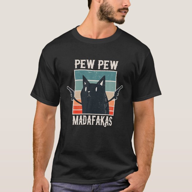 T-shirt Chat Pew Pew Madafakas Retro Vintage cadeau T shir (Devant)
