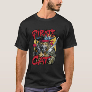 T-shirt Chat Pirate Halloween Chat Jolly Roger Drôle Chat