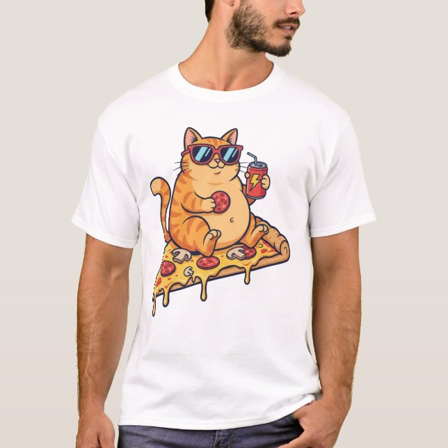 T-shirt Chat Pizza Drôle , Juste un Chat qui Aime Pizza (Devant)