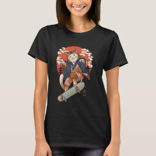 T-shirt Chat planche à roulettes Art japonais vintage Ukiy