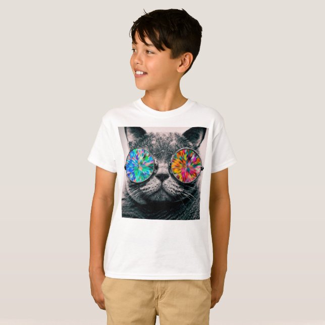 T-shirt Chat portant des lunettes colorées (Devant entier)