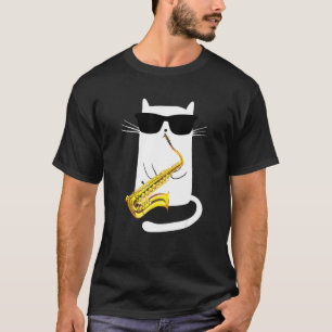 T-shirt Chat portant des lunettes de soleil jouant du saxo