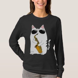 T-shirt Chat portant des lunettes de soleil jouant du saxo