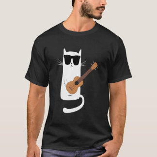 T-shirt Chat portant des lunettes de soleil jouant du ukul