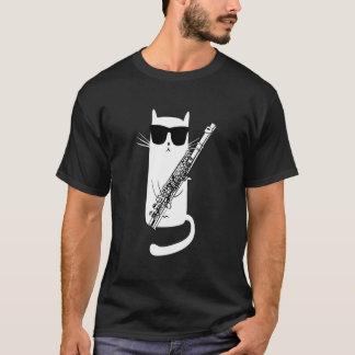 T-shirt Chat Portant des lunettes de soleil Jouer de la Fl