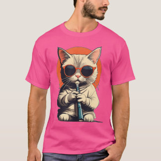 T-shirt Chat Portant Des Lunettes De Soleil Jouer Flute Am