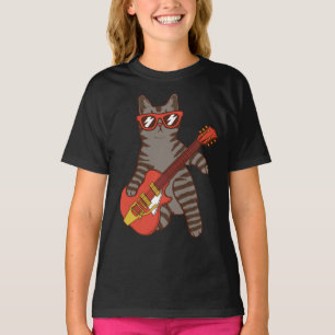 T-shirt Chat Portant des lunettes de soleil Jouer Guitare 