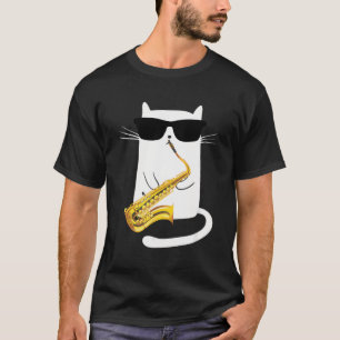 T-shirt Chat Portant des lunettes de soleil Jouer Saxophon
