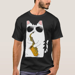 T-shirt Chat Portant des lunettes de soleil Jouer Saxophon