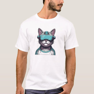 T-shirt Chat portant des lunettes VR