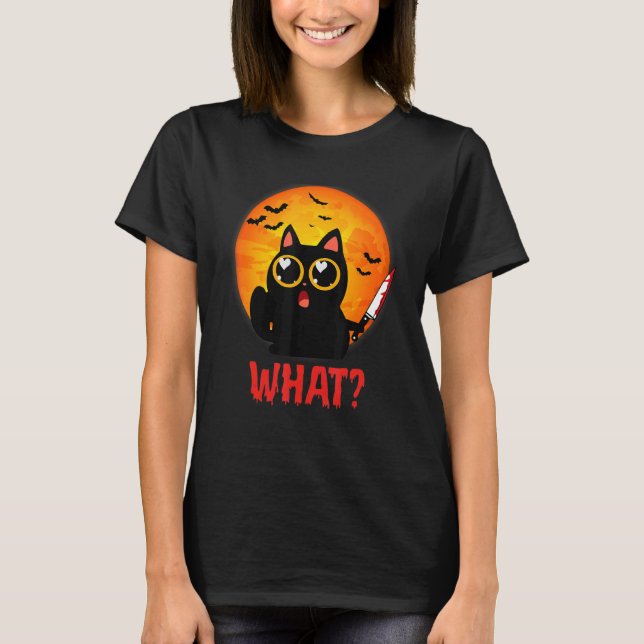 T-shirt Chat Quel Chat Noir Meurtrier Avec Couteau Hallowe (Devant)