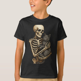 T-shirt Chat qui étreint un squelette pour les amoureux de