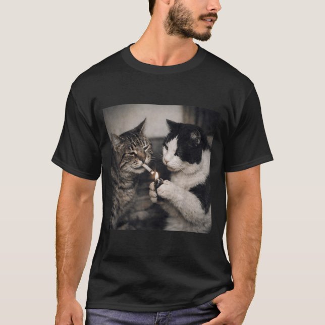 T-shirt Chat qui Fume une Cigarette Chaton Drôle Mème Stup (Devant)