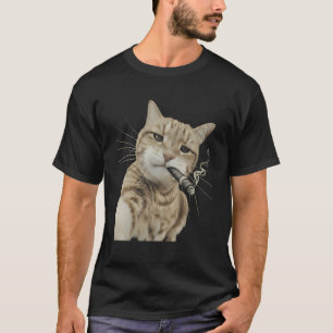 T-shirt Chat qui Fume une Cigarette Chaton Mème Drôle