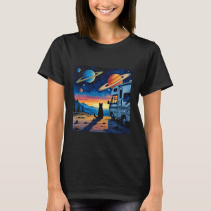 T-shirt Chat qui observe les étoiles et son camping-car ga