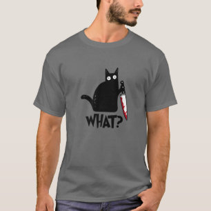 T-shirt Chat Quoi ? Chat noir meurtrier avec couteau Hallo