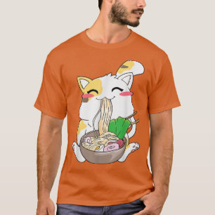T-shirt Chat Ramen Bowl Anime nouilles japonaises Kawaii N