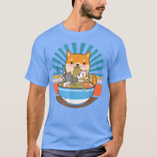 T-shirt Chat Ramen Chien Shiba Inu Japonais Kawaii mignonn