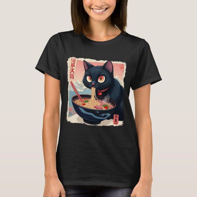 T-shirt Chat Ramen Japonais Drôle Tee - shirts Graphiques  (Devant)
