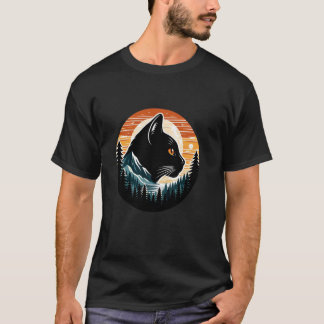 T-shirt Chat Randonnée Montagne Coucher de soleil Forêt Am