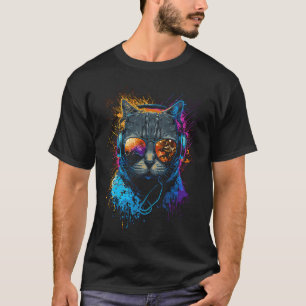 T-shirt Chat Rave Dj Casque Chaton Musique Maison Kitty