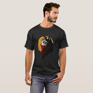 T-shirt Chat rebelle avec bandana rouge et design solaire 