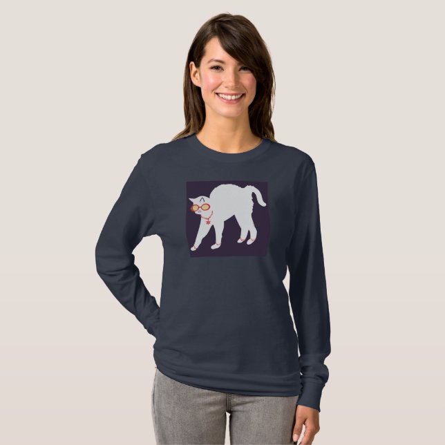 T-shirt CHAT RESSORTI ! Femme Long Sleeve (Devant entier)