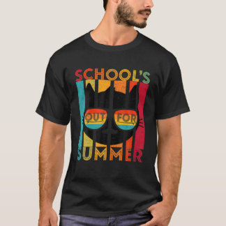 T-shirt Chat Retro Dernière Journée D'Écoles Sorties Pour 