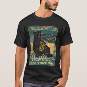 T-shirt Chat Rétro Drôle Jouant du Saxophone Musique Vinta