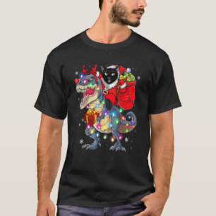T-shirt Chat Riding A Dinosaur Rex Noël