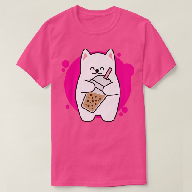 T-shirt Chat Rire Neko Kawaii Boba Thé Dans Le Style Anime (Design devant)
