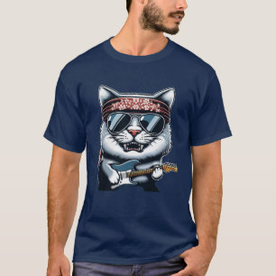 T-shirt 🎸 "Chat Rocher et Rouleau avec Guitare" Tee 🐱