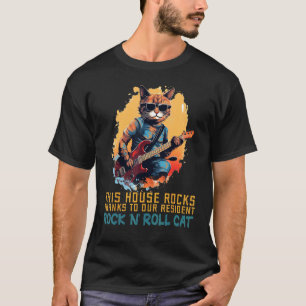 T-shirt Chat Rock'n Roll fait bouger la Maison avec Guitar