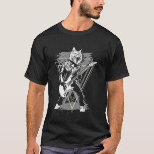 T-shirt Chat Rockstar Jouant de la Guitare Rock and Roll R