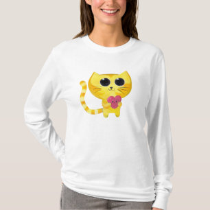 T-shirt Chat romantique mignon avec le coeur de sourire