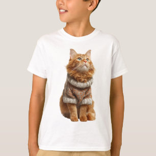 T-shirt Chat roux à longs poils en pull d'automne conforta