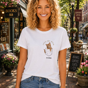 T-shirt Chat roux adorable en poche avec nom