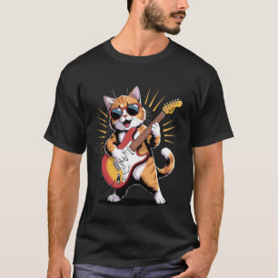 T-shirt Chat roux drôle jouant de la guitare Chaton cool p