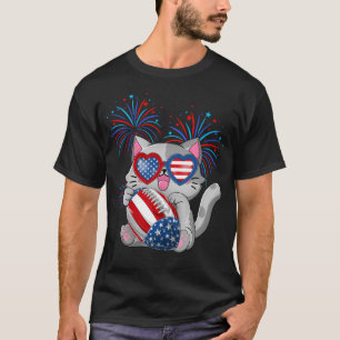T-shirt Chat Rugby Américain Drapeau Chat 4 juillet