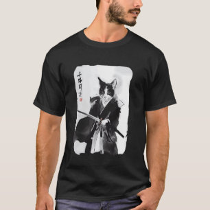 T-shirt Chat Samouraï Art du Guerrier Japonais Ukiyo-e Vin