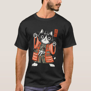 T-shirt Chat Samouraï Art Japonais Ukiyo-e Guerrier Drôle