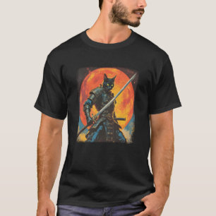 T-shirt Chat Samouraï Art Sumi e Japonais Kawaii Roman Drô