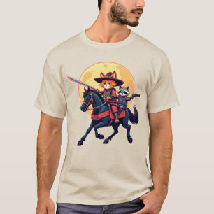 T-shirt Chat Samouraï Cowboy & Raton laveur chevauchant un
