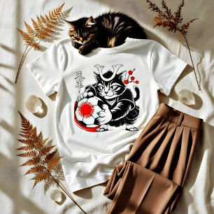 T-Shirt Chat Samouraï Élégant Japon Football Pour Les Fans