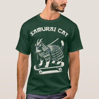 T-shirt Chat Samouraï en planche à roulettes