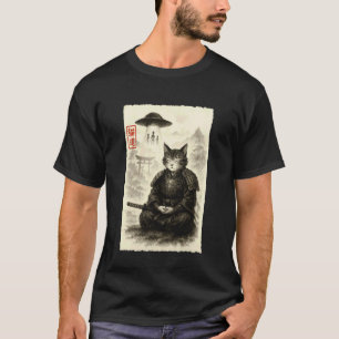 T-shirt Chat samouraï extraterrestre UFO drôle invasion mè