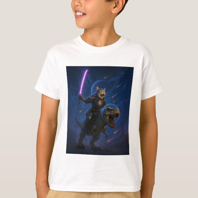 T-shirt Chat Samouraï Galactique sur T Rex (Devant)