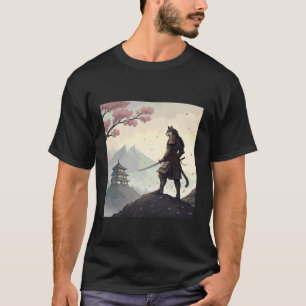 T-shirt Chat samouraï guerrier sous le ciel de cerisier en