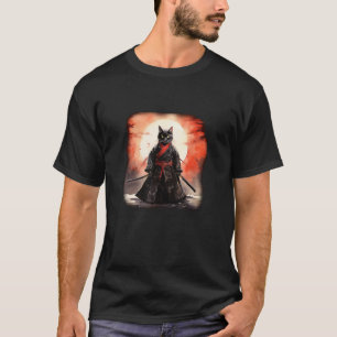 T-shirt Chat Samouraï Japonais - Art Neko Esthétique Sombr