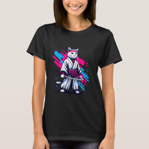 T-shirt Chat Samouraï Japonais Art Pop Mignon Animal De Co